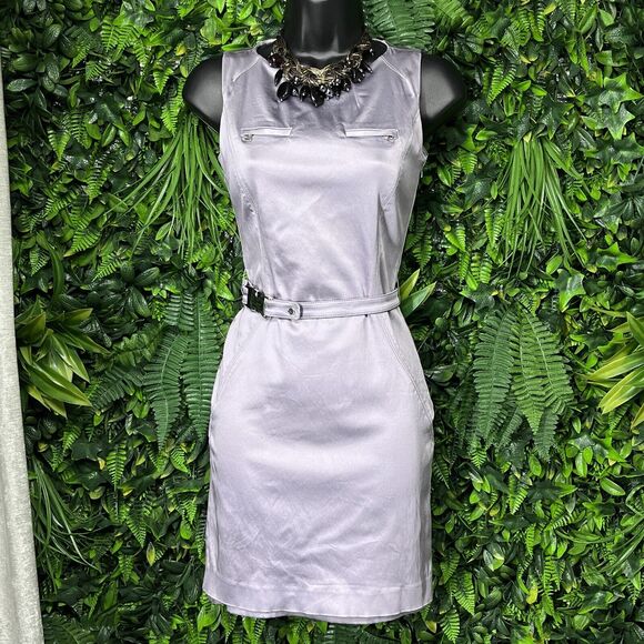 GUESS BY MARCIANO Dress Women‎ 00 Purple Zip Detail Belted Round Neck 2032 - Picture 2 of 9